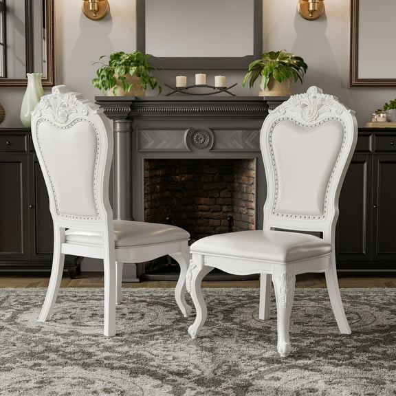 Furniture of America Alernit Traditional Nailhead Trim Dining Chairs, White (Set of 2)