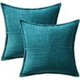 thumbnail image 6 of Teal Blue Corduroy Pillow Covers 16x16 Inch with Splicing Set of 2 Super Soft Boho Striped Pillow Covers Broadside Decorative Textured Throw Pillows for Spring Couch Cushion Bed Livingroom, 6 of 12