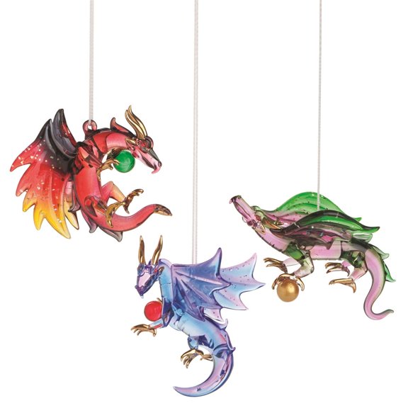 C&F Home Wicked Dragon Rosy Red 4 inch Glass Christmas Hanging Ornaments Set of 3