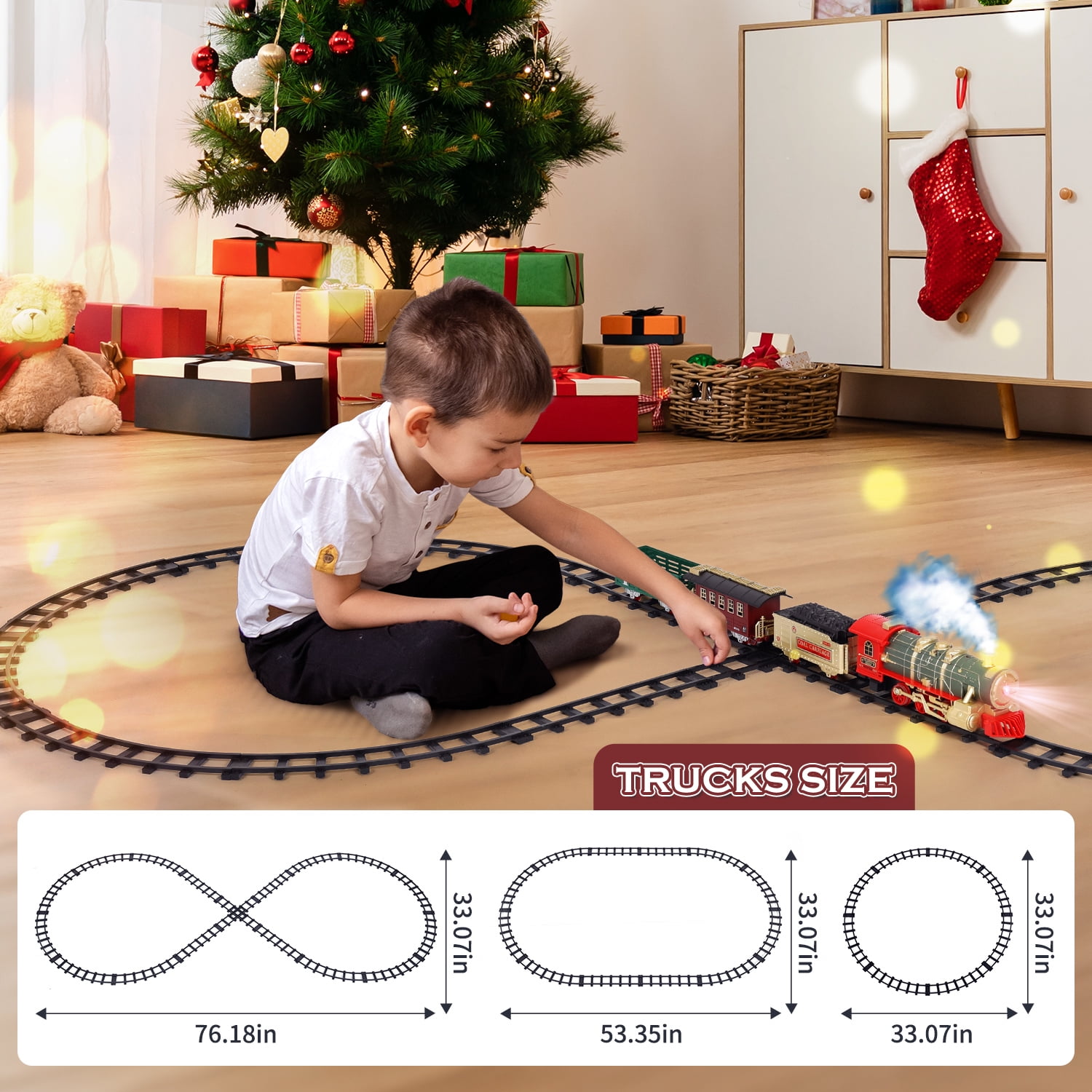 JoyStone Electric Train Set Toys for Boys with Smokes, Lights & Sound, Tracks, Toddler Model Train Set with Steam Locomotive Engine & Cargo Cars and Tracks, Christmas Toy Train for Kids