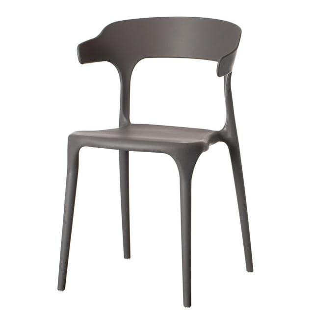 Modern Plastic Outdoor Dining Chair with Open U Shaped Back, Grey