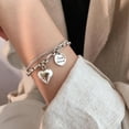 thumbnail image 3 of Heart Round Piece Double Layer Bracelet for Women - 925 Silver Girlfriends Jewelry with Modern Design and Meaningful, 3 of 6