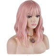 thumbnail image 3 of Peluca de moda de 14 '', rosa - Peluca sintética de cabello largo encantador, ondulado, flequillo aireado con malla - para mujeres y niñas JFHHH pequeña, 3 of 5