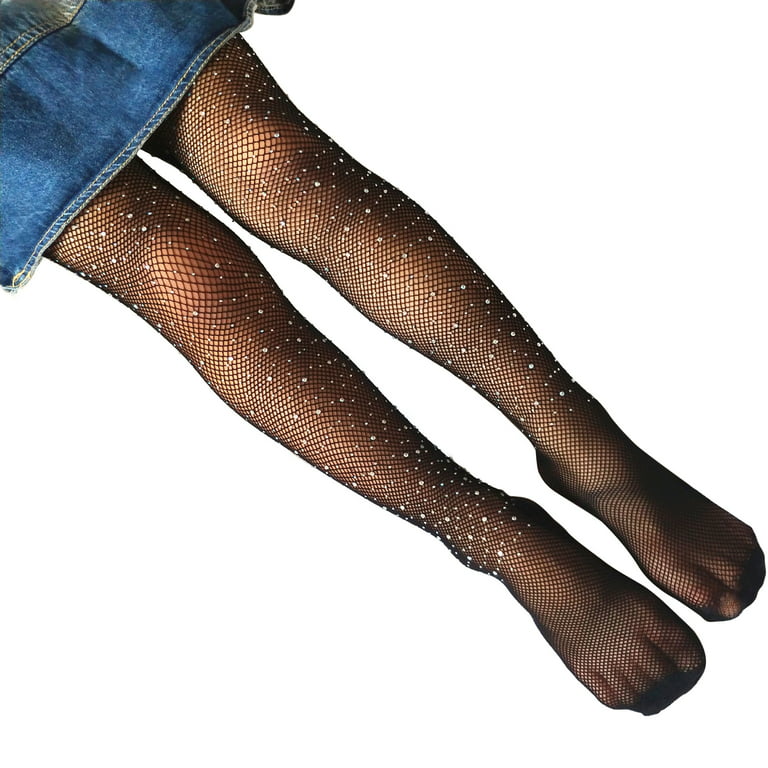 Toddler Girls Mesh Fish Net Crystal Bling Tights Children Stretch Elastic  Waist Tights Stockings Solid Pantyhose