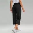 thumbnail image 4 of 3 Packs Lightweight Crop Capri Pants Women Wide Leg Elastic Waist Office Cropped Pants High Rise Plus Size Hiking Gaucho Pants Black 2XL, 4 of 5