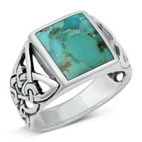 CHOOSE YOUR COLOR Simulated Turquoise Signet Celtic Ring .925 Sterling Silver Band Blue CZ Female Size 9