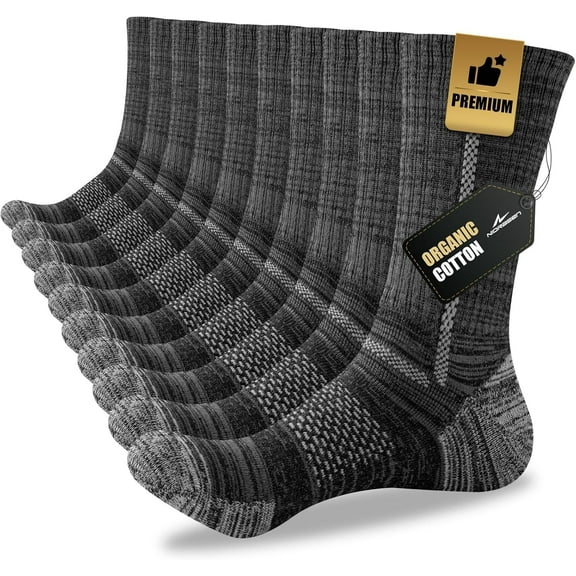 Men's Cotton Crew Work Socks, 5 Pairs Cushioned Boot Moisture Athletic Socks for Hiking Sports Running