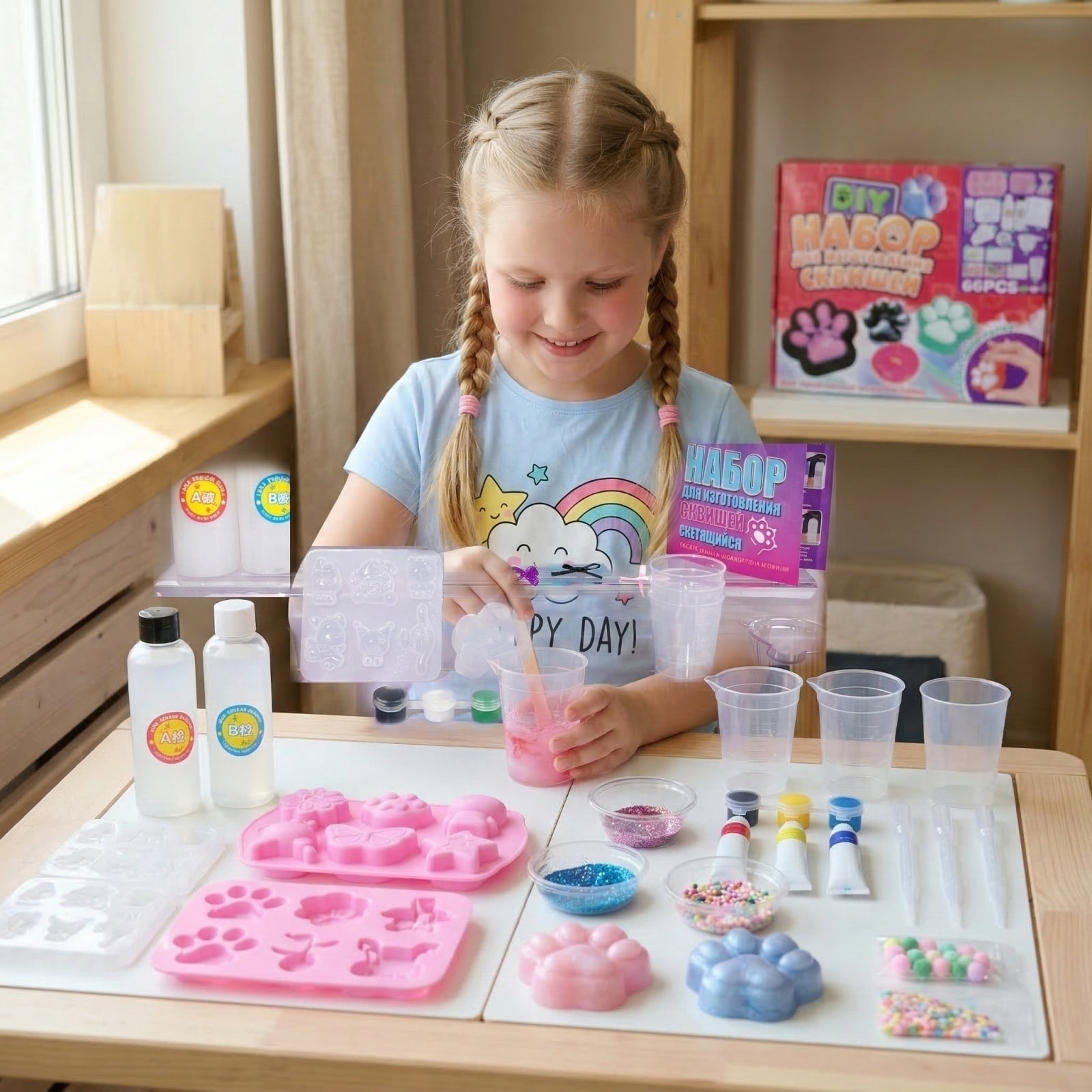 66Pcs Taba Squishy Kit, DIY Squishy Making Kit 1:1 AB Liquid Silicone, Squishies Craft Kits,FuFu Squishy Kit with Mold - Stress Relief Entertainment Gifts for Any Occasion-26