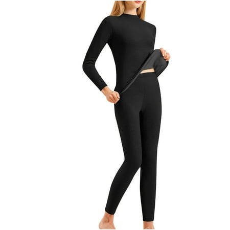 Clearance TOUMENY Womens Thermals Top and Bottom Set Women s Thermal Underwear Sets Round Neck Women s Silk Winter Gelatin Style Warm And Thick Velvet Home Clothes