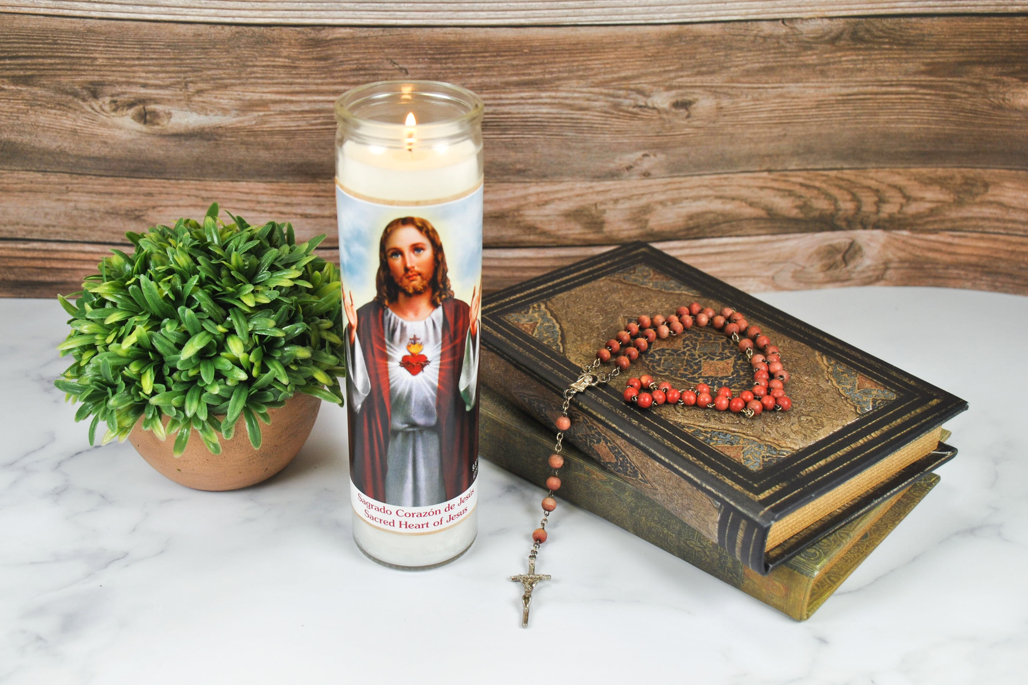 (2 pack) Prayer Candle Sacred Heart White Wax, 8 inch Religious Candle