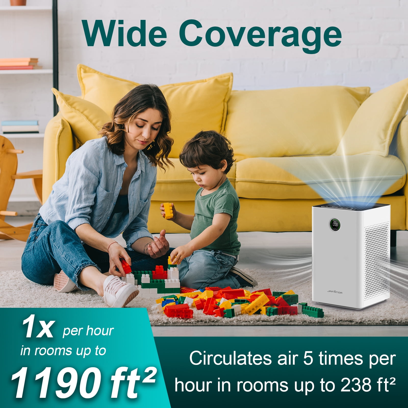 Jafanda Air Purifier for Home Bedroom, 1190 Sq.ft Coverage, True HEPA 13 Filter, Quiet, Removes Pollen, Allergens, Smoke, Odors
