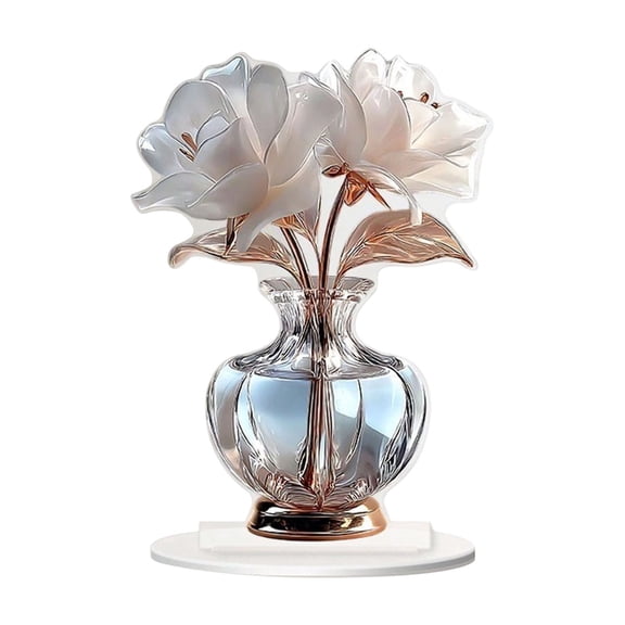 Valentine's Crystal Floral Vase, Elegant Acrylic Centerpiece with Silk Flowers for Romantic Tabletop and Mantel Display