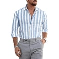 thumbnail image 2 of Hontri Men Shirts Fashion Deals under $15, Mens Fashion Casual Striped Linen Buckle Lapel Long Sleeve Shirt Top Blue Xl, 2 of 5