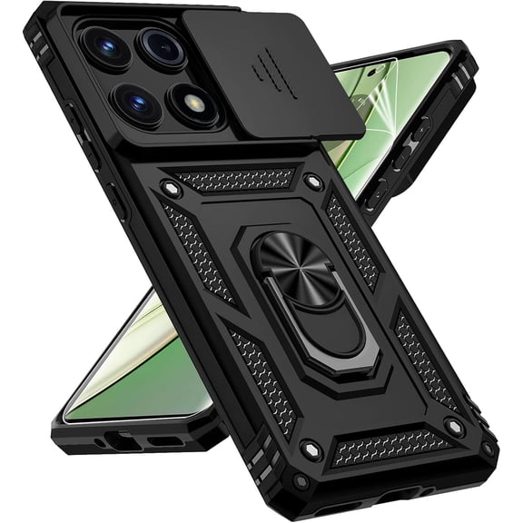 Soatuto for Motorola Edge 2025 Case, with Slide Camera Cover,[Military Grade Drop Tested] Magnetic Ring Holder Kickstand Protective Phone Case for Motorola Moto Edge 2025, Black