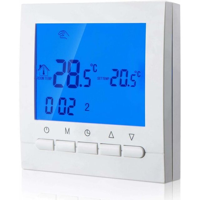 Termostato de calefacción digital, conexión de 2 cables con programación para 6 días laborables y 2 períodos de fin de semana,
