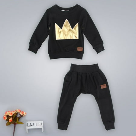 Kacakid 2 Pcs Newborn Infant Baby Boys Girls Cotton Clothes Set T-shirt Tops+Pants Outfits