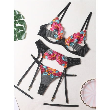 

Colorblock Embroidered Sexy Lingerie Set