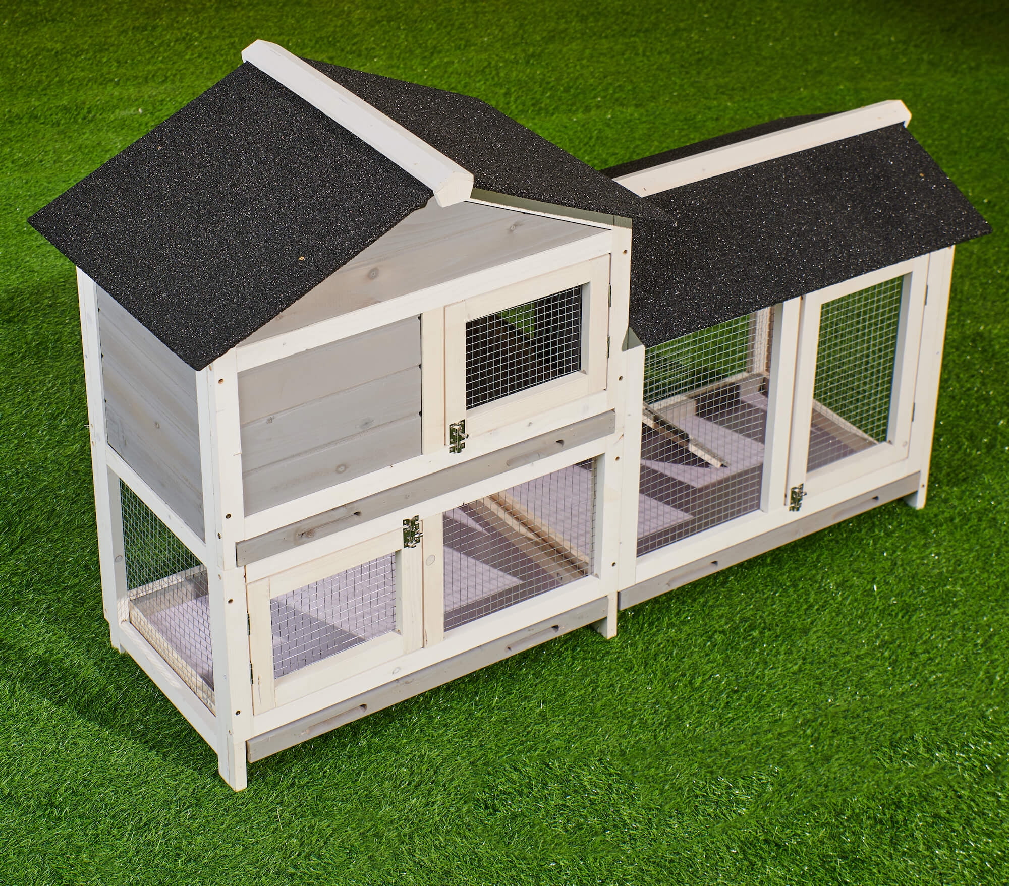 Kepooman 58" Waterproof Wooden Rabbit Cage with Stairs & Cleaning Tray, Bunny Hutch Chicken Coop for Guinea Pig and Small Animals, Gray Kepooman 58" Waterproof Wooden Rabbit Cage with Stairs & Cleaning Tray, Bunny Hutch Chicken Coop for Guinea Pig and Small Animals, Gray