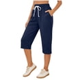 thumbnail image 3 of Yievot Capri Lounge Pants for Women Elastic Waist Drawstring Loose Casual Summer Cropped Trousers with Pockets, 3 of 5