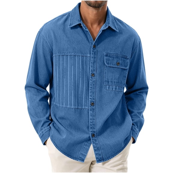 jjayotai Plus Size Cotton Shirts for Men Long Sleeve Button down Shirts Casual Work Shirt with Flap Chest Pocket