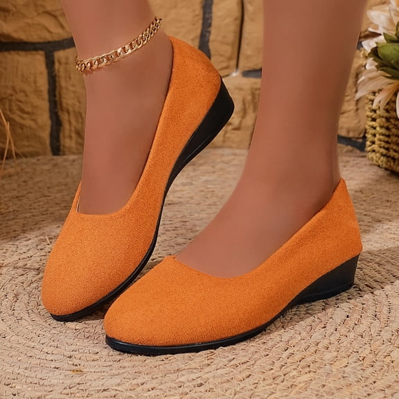 ZunFeo Womens Slip On Casual Shoes Comfortable Walking Flats with Arch Support Non-Slip Sole Orange,,Size 5.5