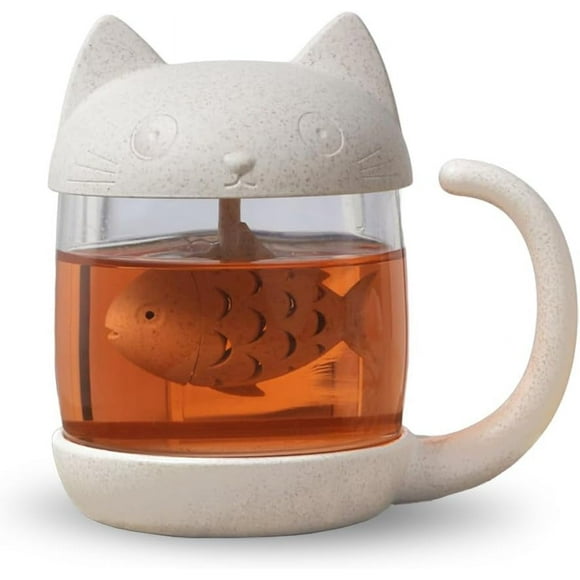 Cute Cat Mug Tea Infuser Mug Loose Leaf Glass Tea Cup With Infuser And Lid Tea Steeping Mug Tea Brewing Strainer Cup