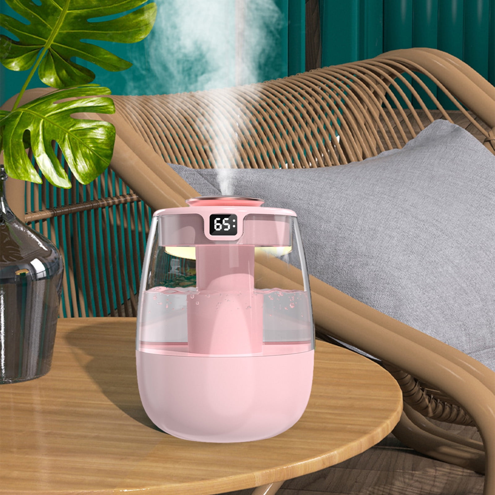 USB Humidifier with Humidity Display, Quiet Cool Mist, 2L Capacity, Easy to Clean, Continuous/Intermittent Mist Modes, Night Light, for Bedroom Office Plants Travel Car