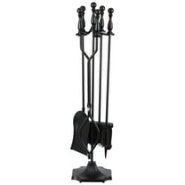 5 PCS Hearth Tool Fireplace Set Fire Tools Set Black with Handles Tools Indoor