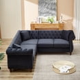 thumbnail image 4 of 83.5" L-Shaped Sectional Sofa with 3 Pillows, Velvet Upholstered Button Tufted Chesterfield Sofa with Nailhead Trims, Oversized Corner Sofa for Living Room, Apartment, Office, Black, 4 of 9