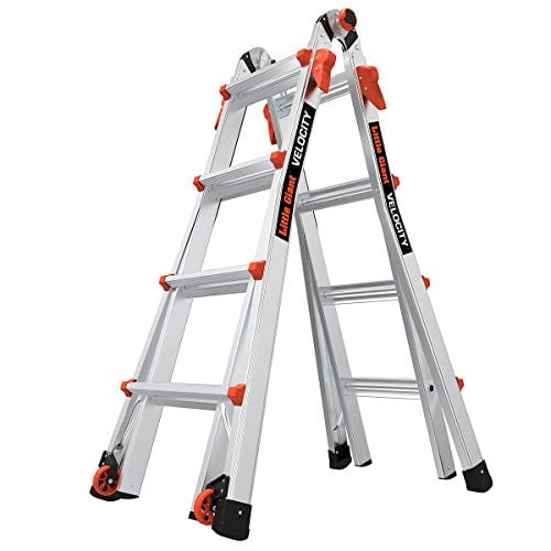 Aluminum Adjustable Height Multi-Position Ladder Summeishop Velocity with 4 Wheels 200KG Weight Rating Black 