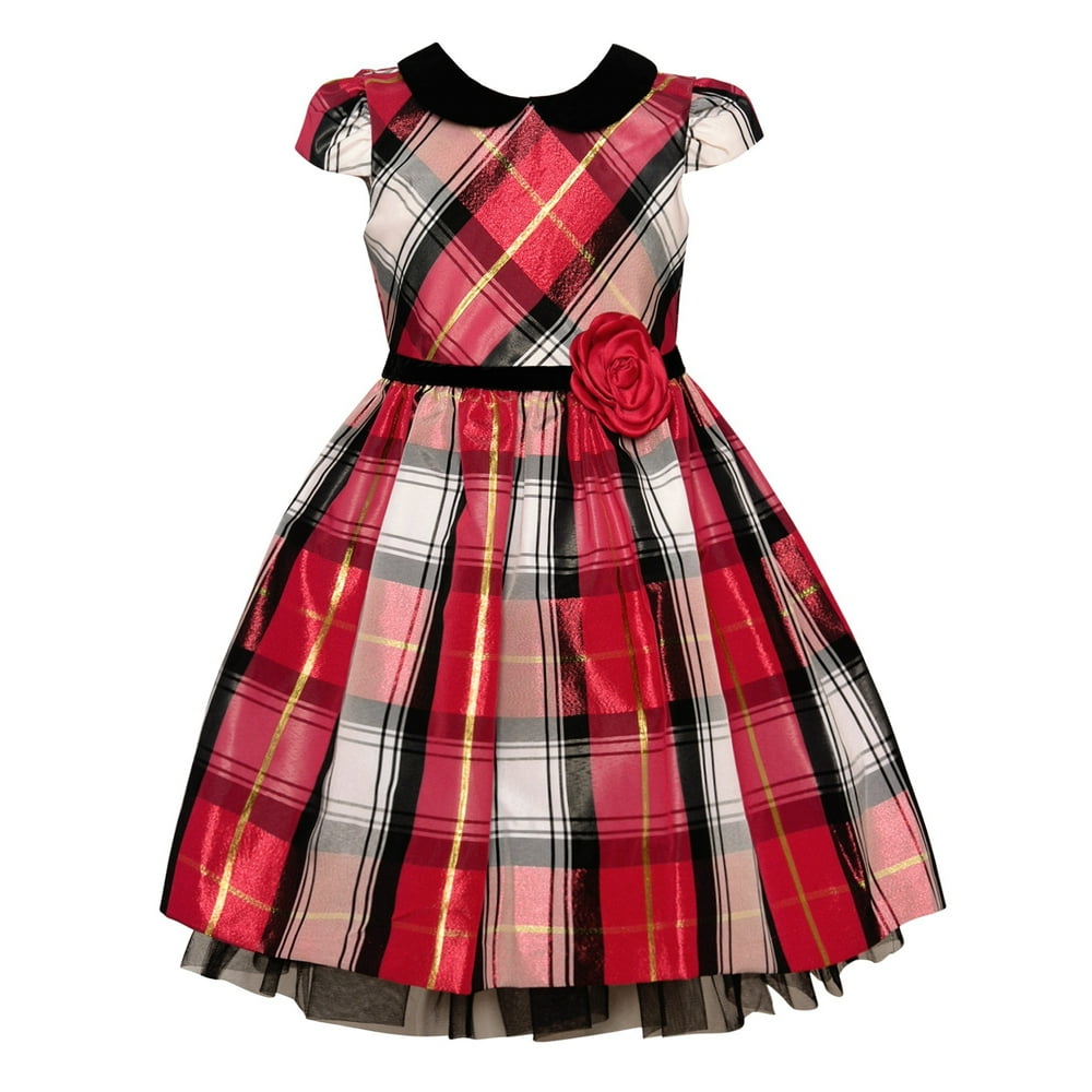 Bonnie Jean Bonnie Jean Toddler Girls Red Plaid Black Velvet Collar