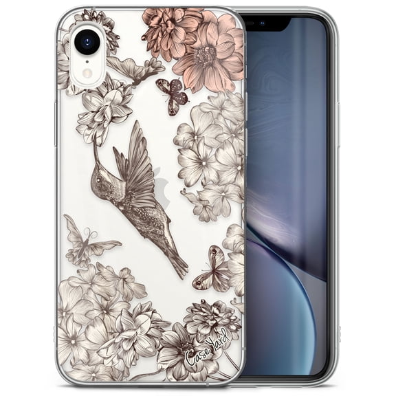 Case Yard iPhone-XR Case Clear Soft & Flexible TPU Ultra Low Profile Slim Fit Thin Shockproof Transparent Bumper Protective Cover Drop Protective Cell Phone Cases (Vintage Hummingbird)
