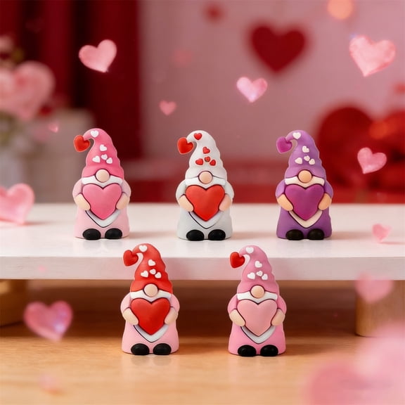 AZXY 5 Pcs Valentine's Day Rubber Gnomes Decor, Small Gnomes Figurines, Valentines Day Table Decor Knick-Knacks, Valentines Day Gifts for Her, Home & Party Decorations