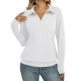 thumbnail image 2 of Polo Shirts for Women Long Sleeve V Neck Banded Bottom, Casual Collared Tops Golf Tunic Blouses White M, 2 of 4