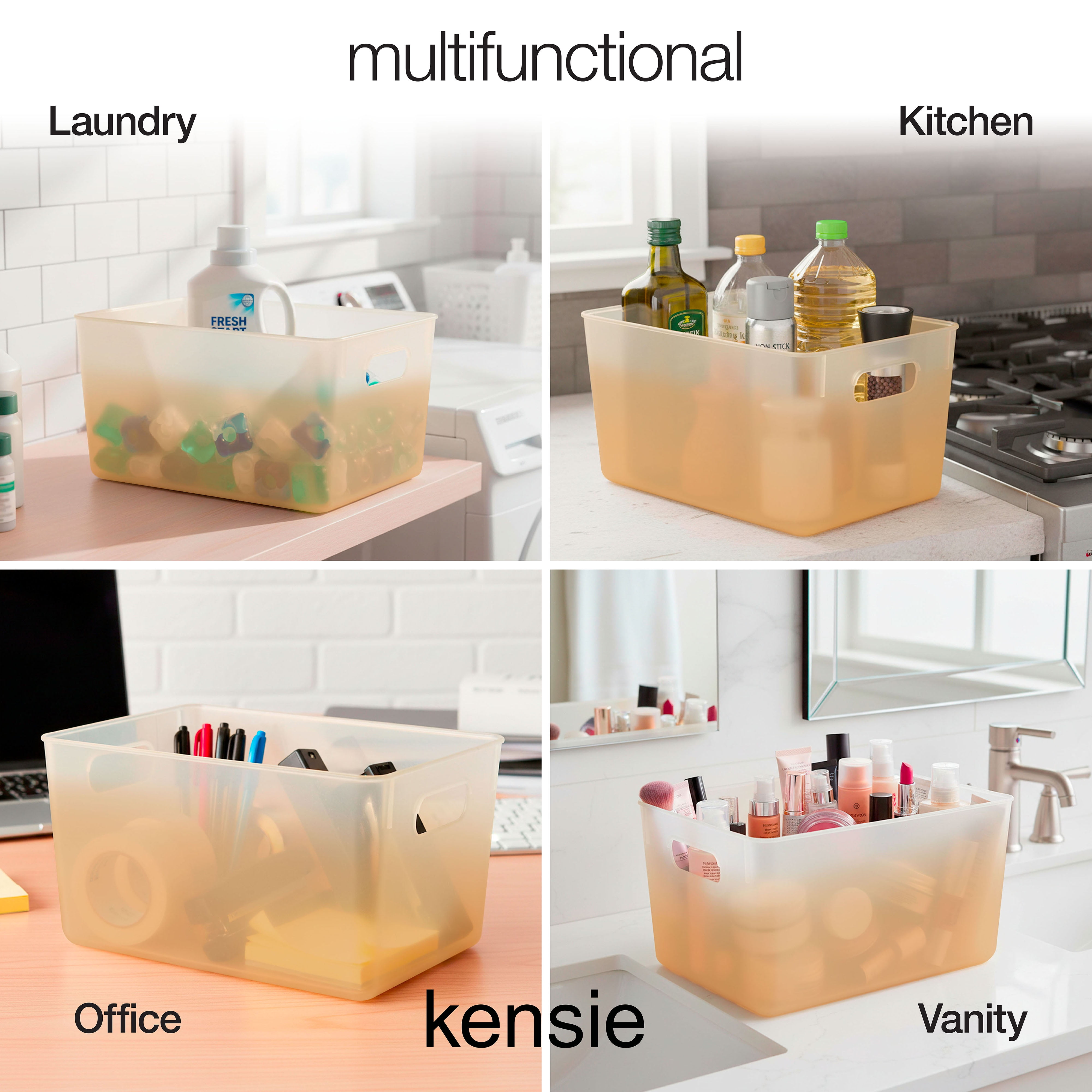 Kensie Closet Storage Bins with Handles, Stackable, 2-Pack, Frosted Peach