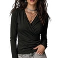 thumbnail image 4 of Womens Long Sleeve Shirts Helii Casual Crisscross V Neck Long Sleeve T-Shirt Cozy Workout Top Slim Fit Blouse Daily Fall Fashion Outfit Basic Y2K Tops 2026 | Black,3XL, 4 of 5