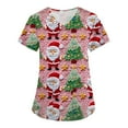 thumbnail image 2 of HaHaHappy Christmas Scrubs Women Plus Size V Neck Dressy Christmas Santa Print Scrub Shirts Casual Short Sleeve Cute Scrub Tops Medical Uniform Nursing Nurse Workwear with Pocket Light pink 5XL, 2 of 4