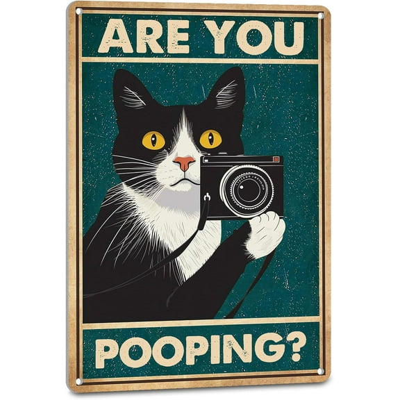 Funny Tuxedo Cat Bathroom Wall Decor Art Metal Tin Sign Retro Are You Pooping? Home Room Rustic Toilets Vintage Posters Cat Enthusiast Novelty Gifts My Lord Weird Decor 8x12 in
