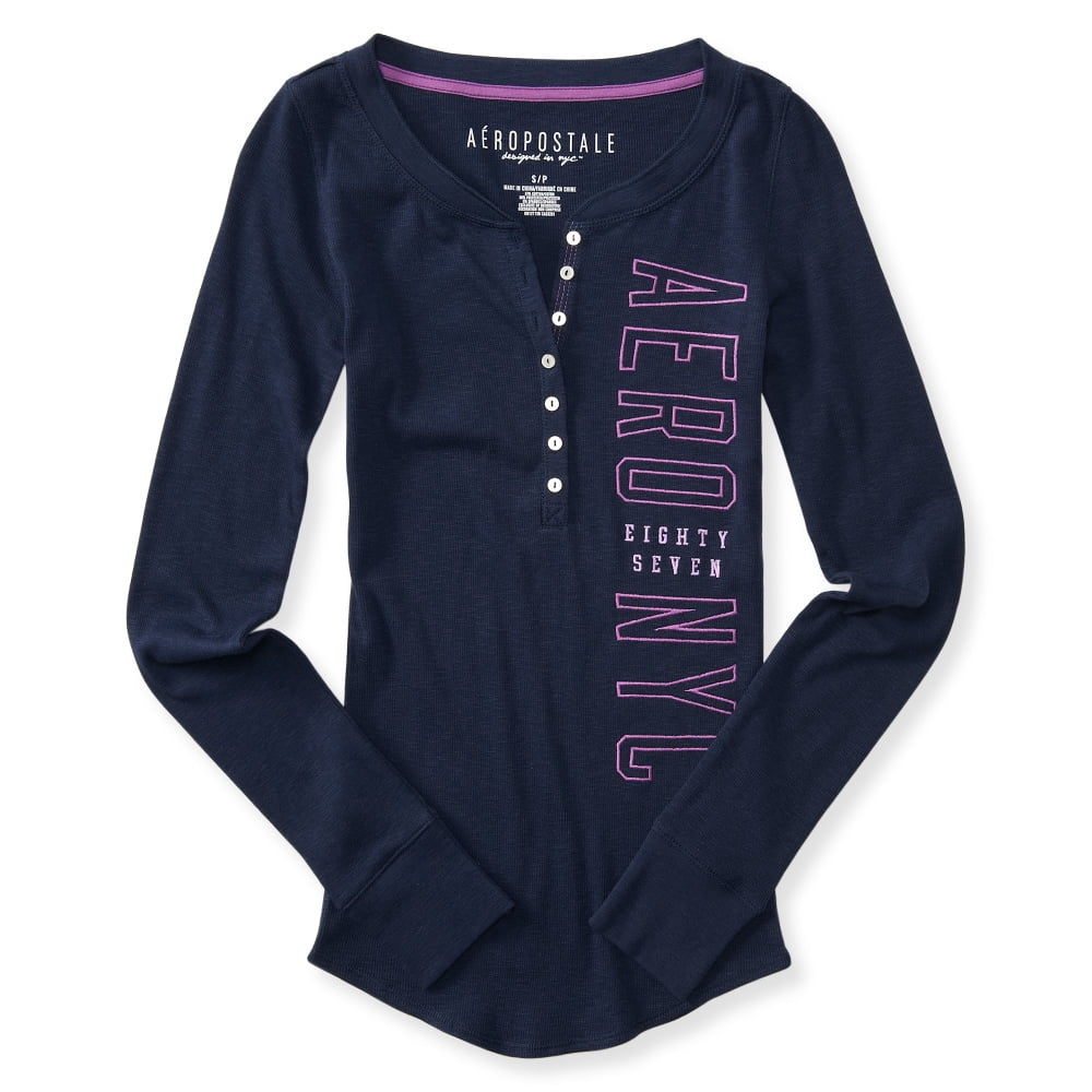 Aeropostale Aeropostale Womens Long Sleeve Henley Shirt Aero NYC