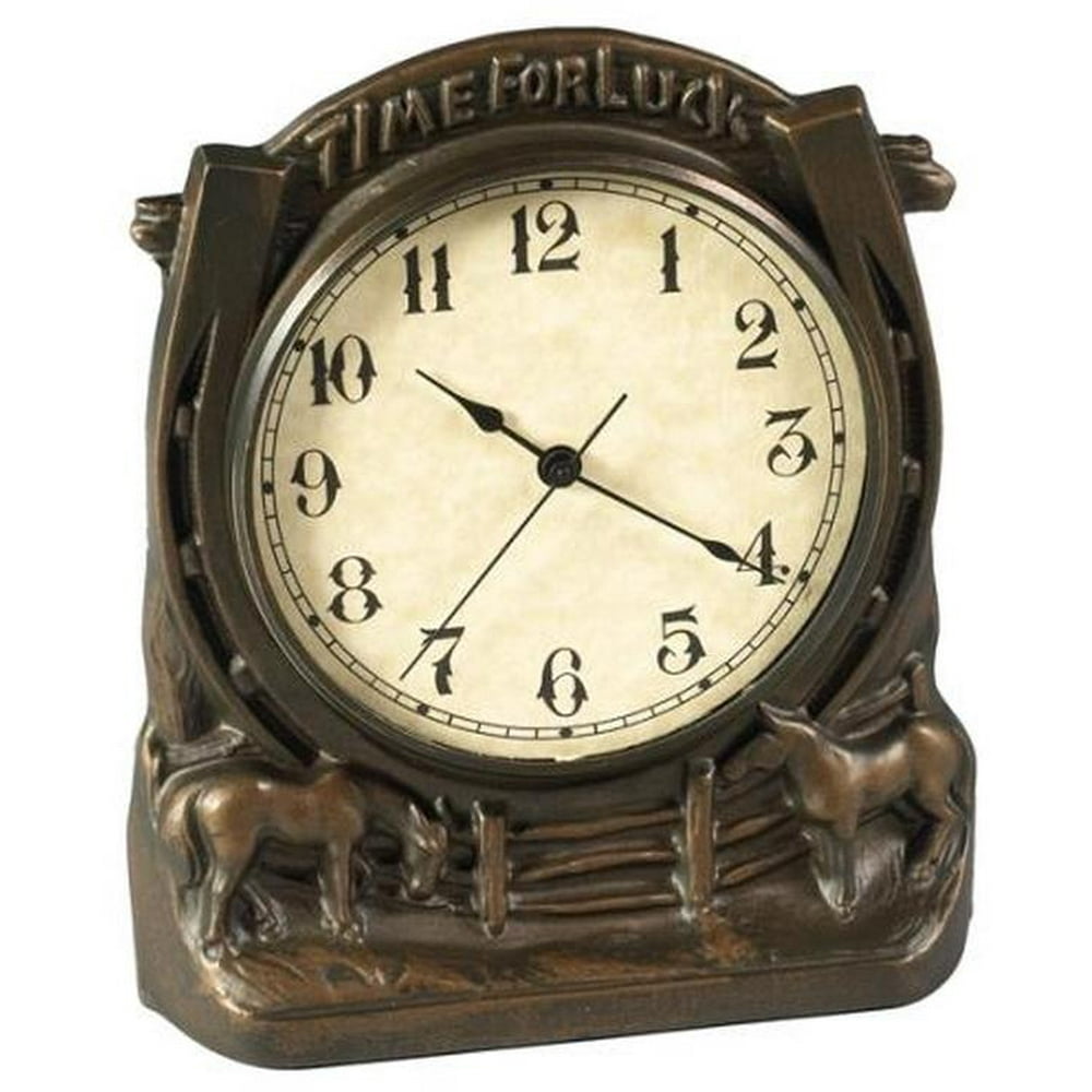 Mantle Mantel Clock Horses Horseshoe Horse Cast Resin New Quartz