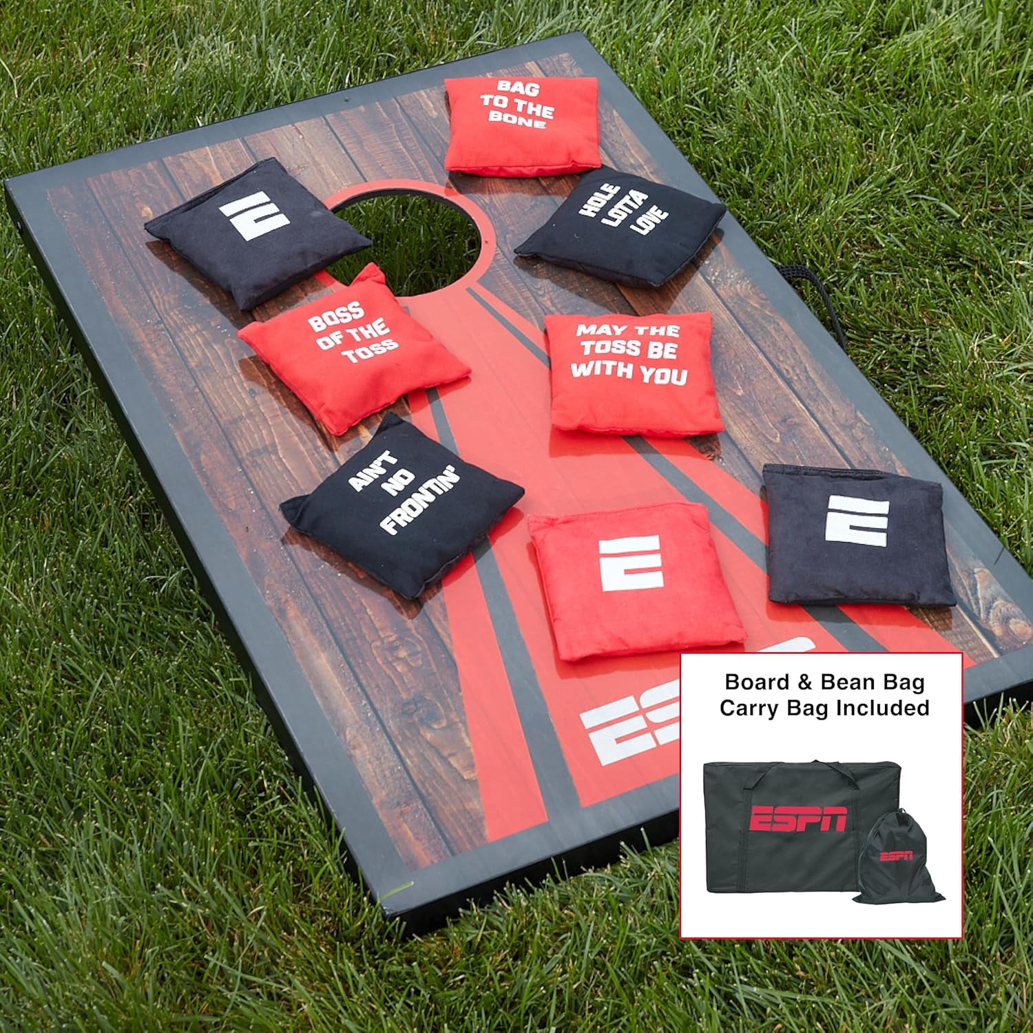 ESPN Cornhole Board Set, 2 x 3 Feet Wood Cornhole Board with 8 Cornhole Bags & Travel Case