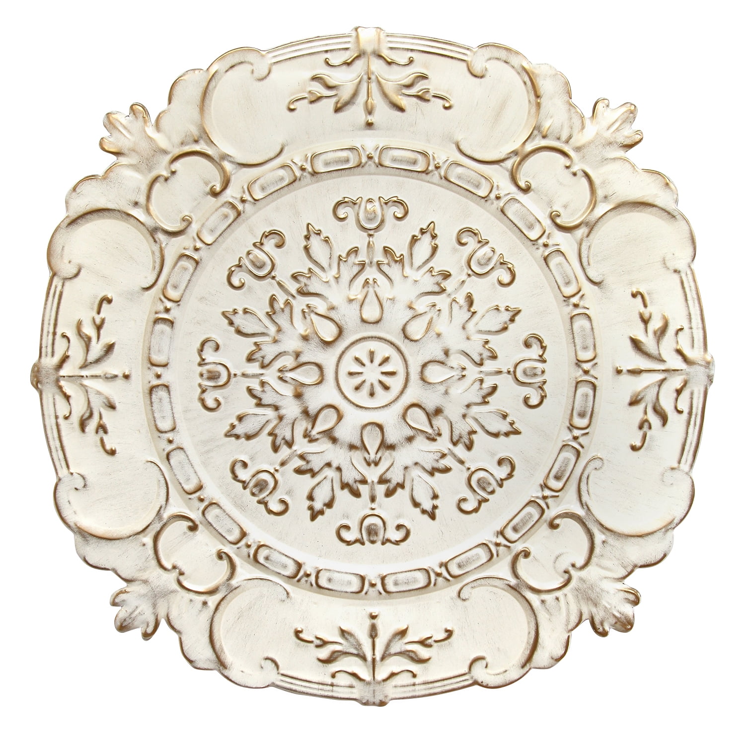 Fayette Distressed White Medallion Metal Wall Decor