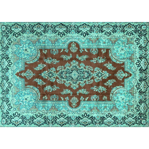 Ahgly Company Machine Washable Indoor Rectangle Persian Turquoise Blue Traditional Area Rugs, 5' x 7'