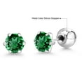thumbnail image 6 of Gem Stone King Platinum Green Simulated Emerald Stud Earrings for Women Men (1.54 Cttw, Round 6MM), 6 of 6