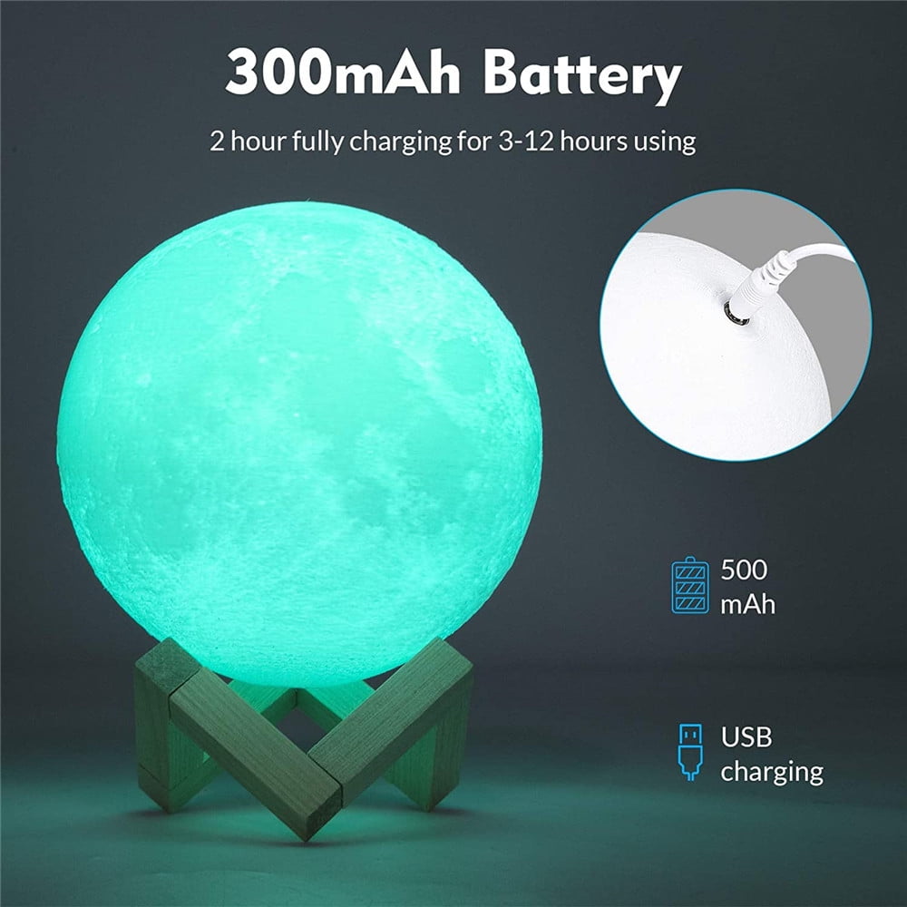 3D Printed Remote and Touch Control Dimmable Color Changing USB Rechargeable Lunar Moonlight LED Night Lights, 16 Colors RGB