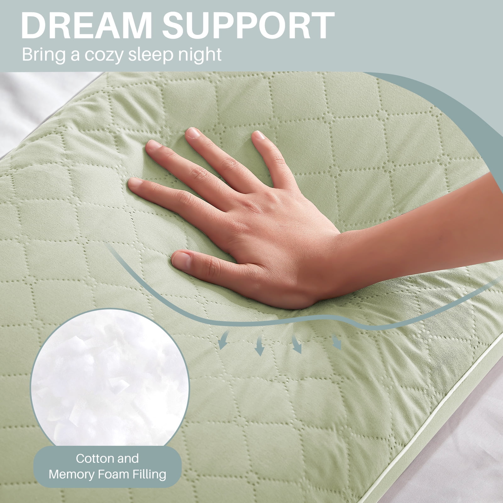 Galenzoov 20x54 Long Body Pillow for Adults - Firm Body Pillow Insert with Shredded White Memory Foam, Soft Support for Side Sleeping, Pregnant Women, Washable Green
