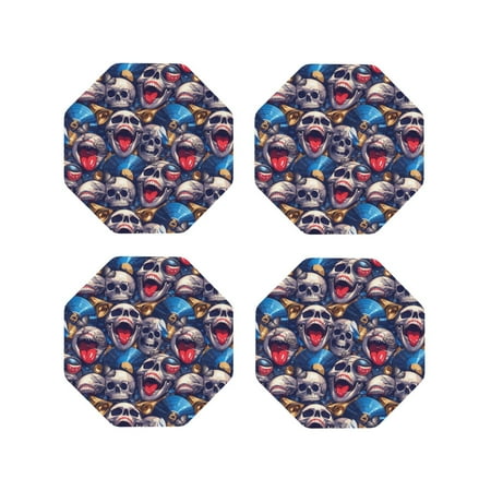 

Fuzoiu rock Skull blue record Print Leather Coasters Set Drink Coasters Set of 4 for Tabletop Protection Durable PVC Coasters Home Décor and Housewarming Gift-Octagon