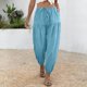 thumbnail image 5 of Pantalones de cintura elástica para las mujeres Color sólido empaquetado pies cordón longitud completa cónico Jogger bolsillos pantalones verde oliva mujeres, 5 of 6