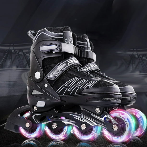 Black Adjustable Inline Skates Light Up Wheels, for Kids and Adults