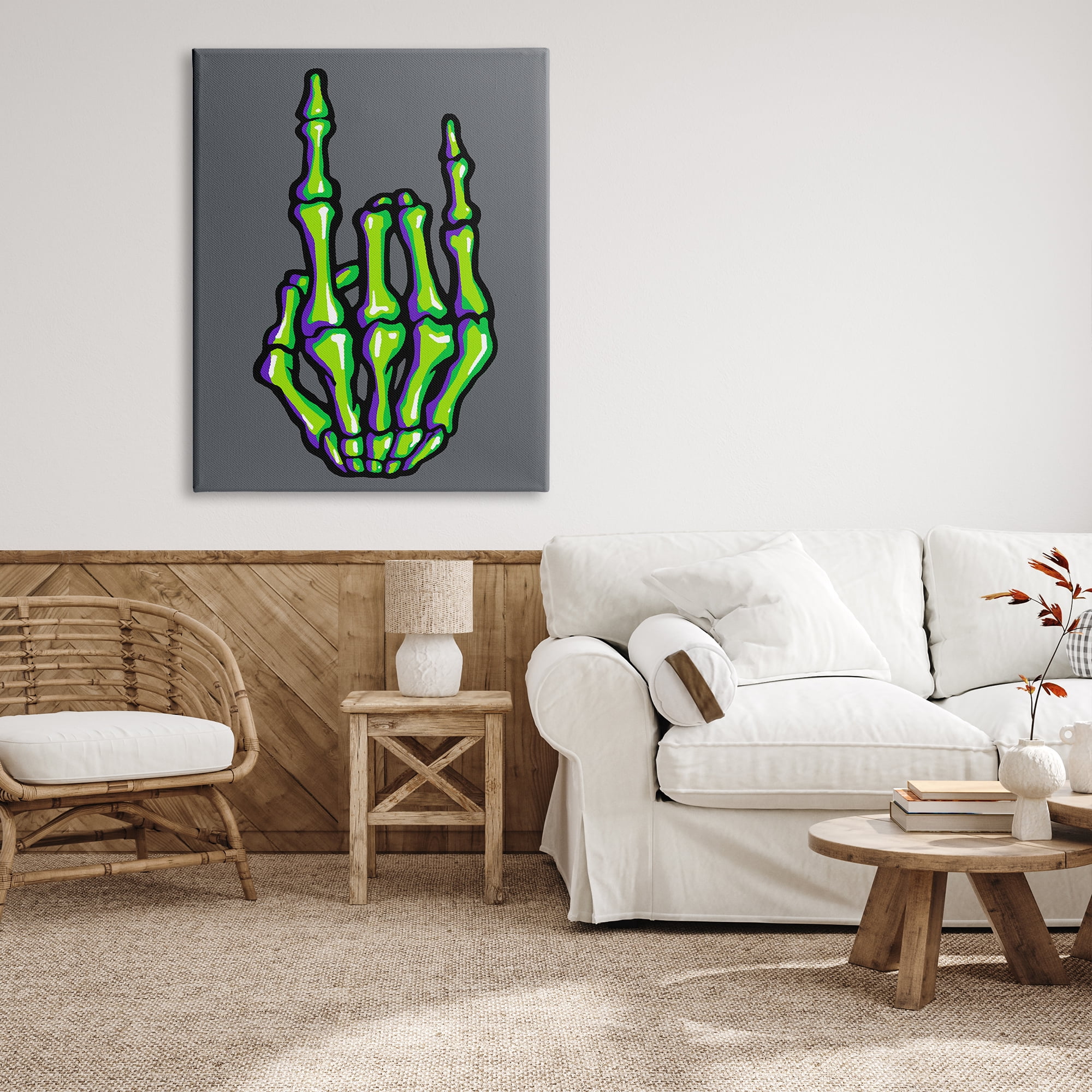 Stupell Industries Rock On Skeleton Hand Holiday Painting Gallery Wrapped Canvas Print Wall Art, 36 x 48